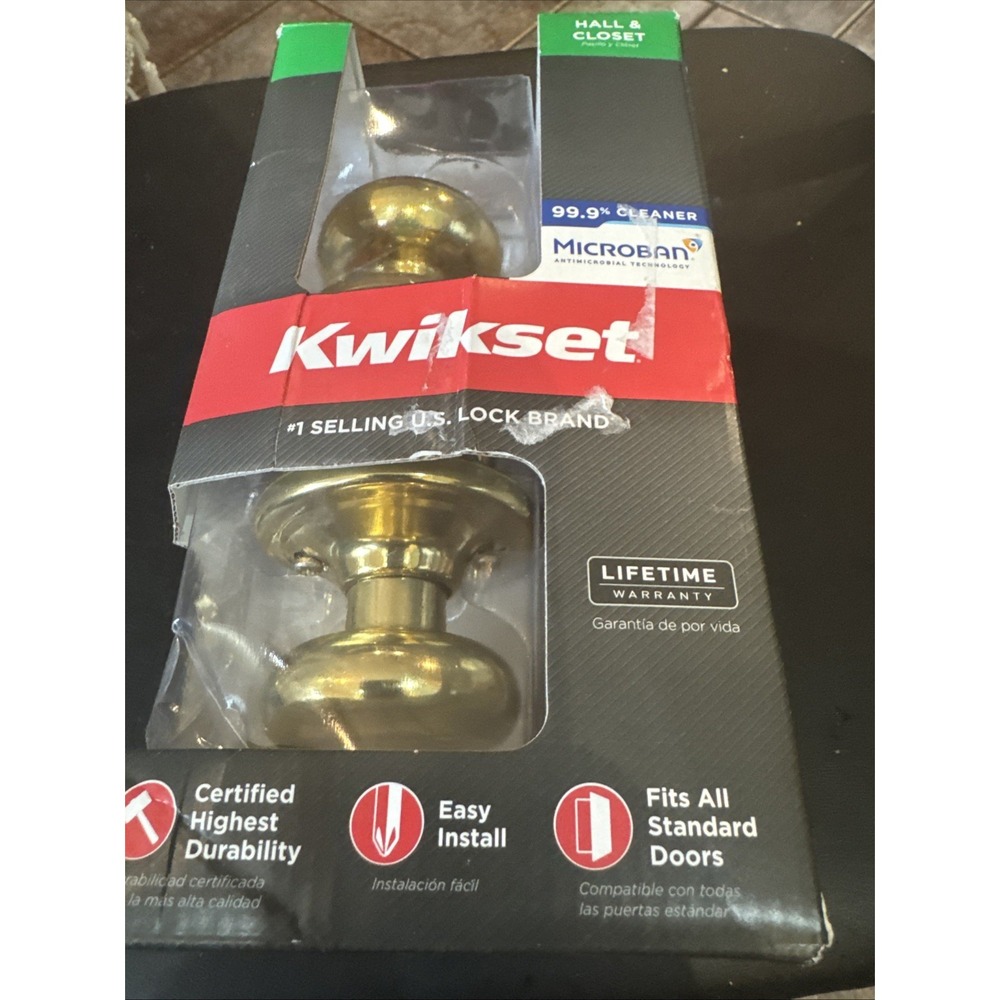 Kwikset Polished Brass Hall And Closet Door Knob 97200-787 MicroBan-FS